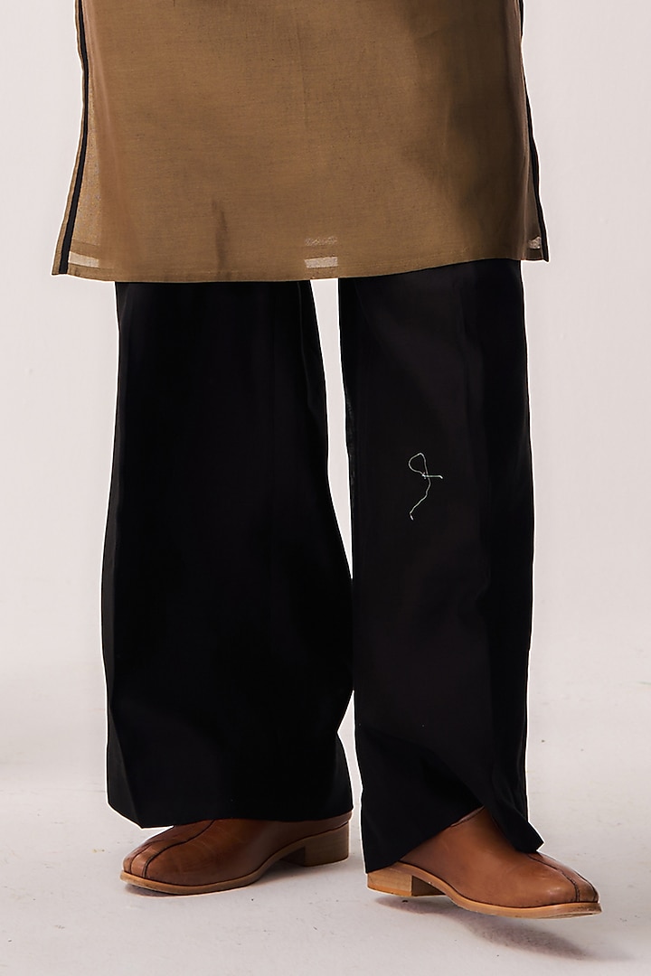 Olive Brown Chanderi Resham Embroidered Handloom Kurta Set by Wabi Sabi Men at Pernia's Pop Up Shop