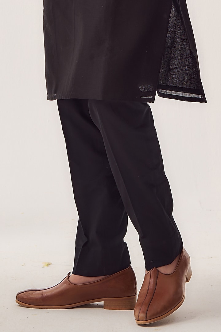 Black Chanderi Marodi Embroidered Handloom Kurta Set by Wabi Sabi Men at Pernia's Pop Up Shop