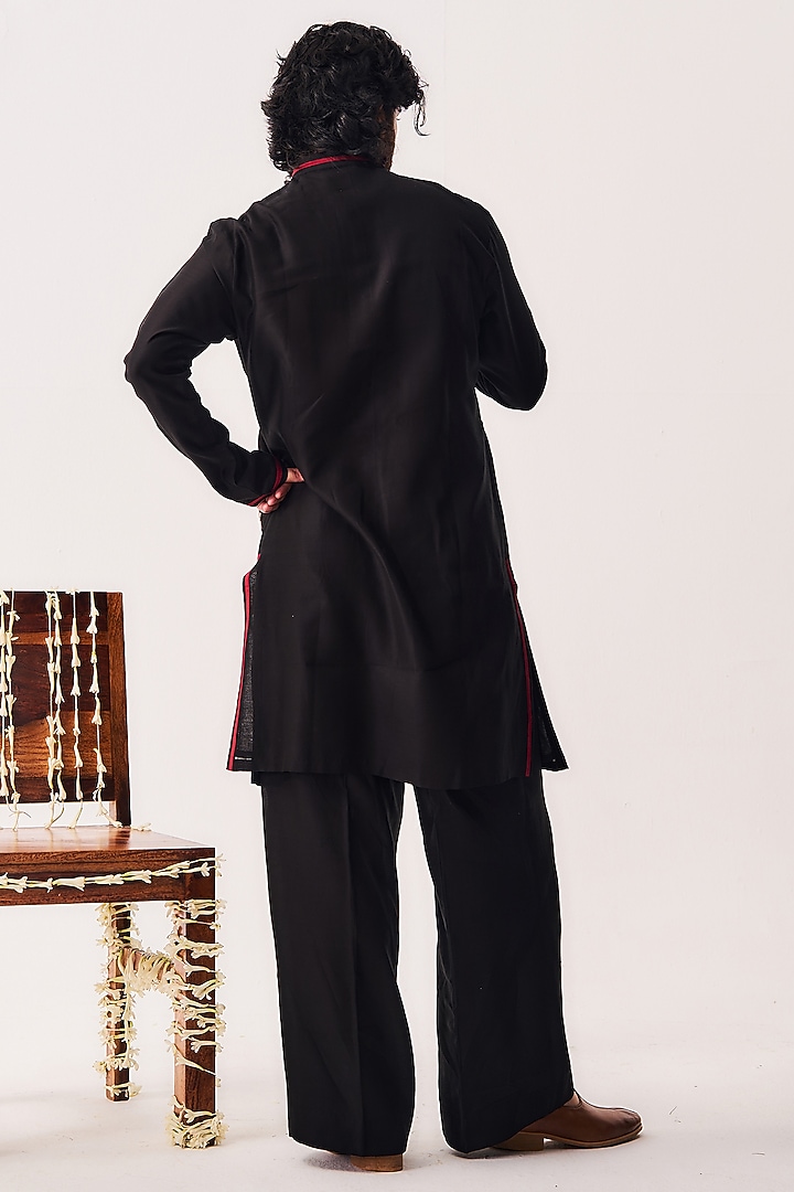 Black Chanderi Handpainted Handloom Kurta set by Wabi Sabi Men at Pernia's Pop Up Shop