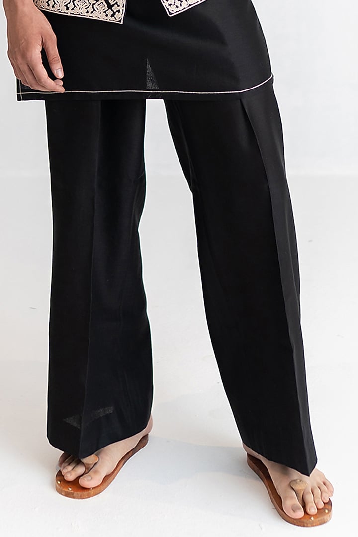 Black Raw Silk Marodi Embroidered Bundi Jacket Set by Wabi Sabi Men at Pernia's Pop Up Shop