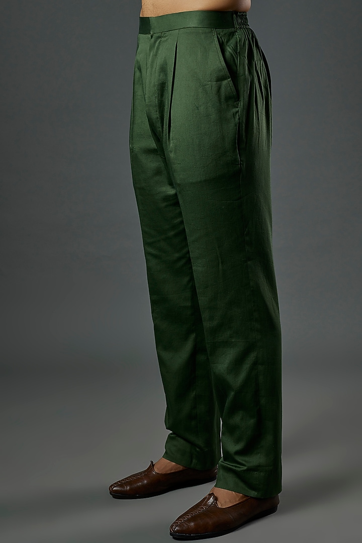 Olive Green Chanderi Handloom Aari Embroidered Kurta Set by Wabi Sabi Men at Pernia's Pop Up Shop