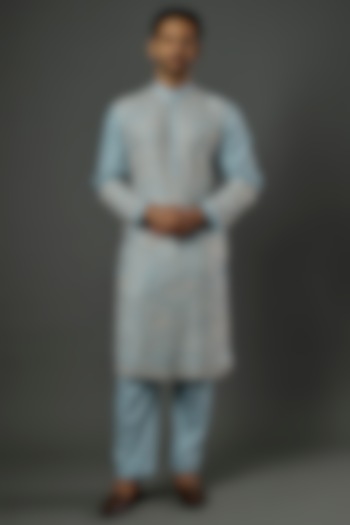 Pale Blue Embroidered Kurta Set by Wabi Sabi Men at Pernia's Pop Up Shop