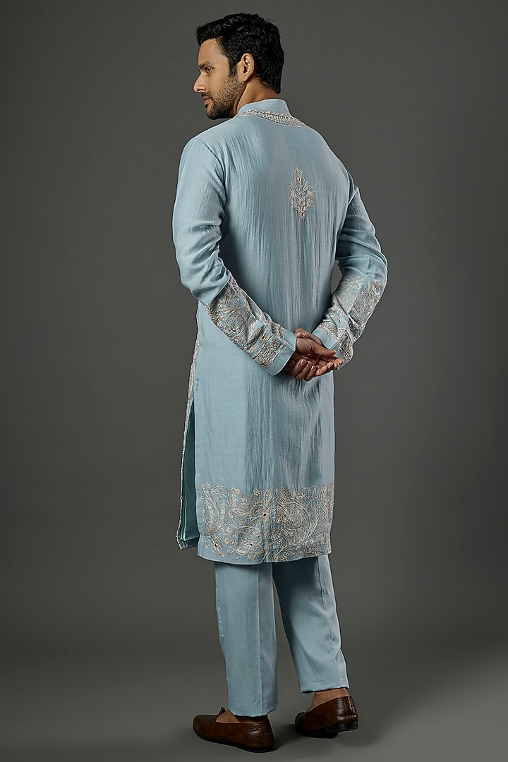 Pale Blue Embroidered Kurta Set by Wabi Sabi Men at Pernia's Pop Up Shop