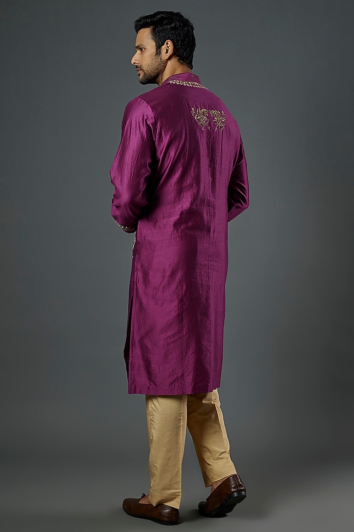 Magenta Embroidered Kurta Set by Wabi Sabi Men at Pernia's Pop Up Shop