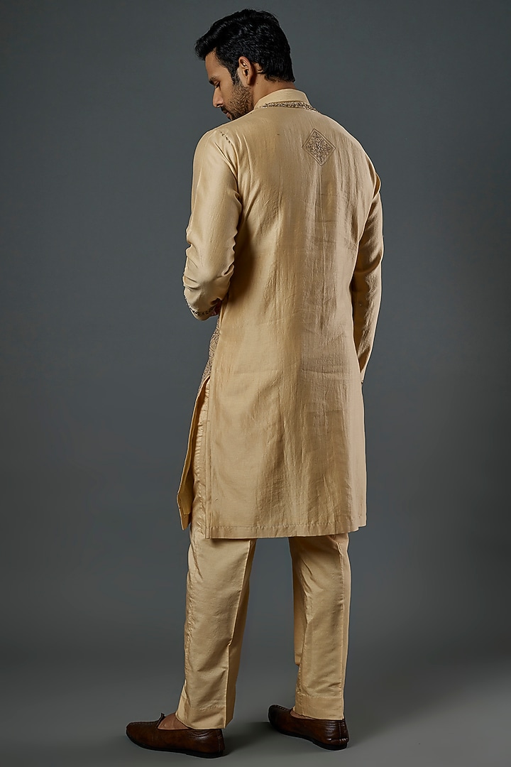 Gold Beige Embroidered Kurta Set by Wabi Sabi Men at Pernia's Pop Up Shop