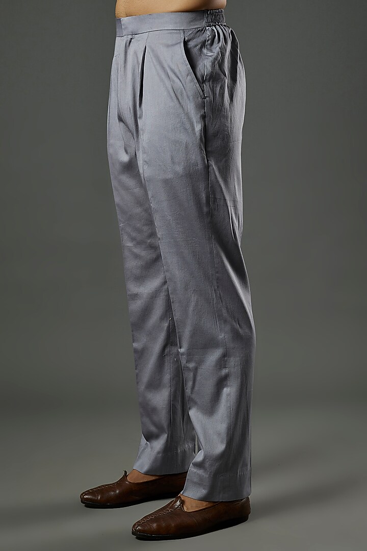 Silver Grey Embroidered Kurta Set by Wabi Sabi Men at Pernia's Pop Up Shop