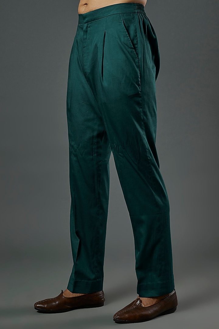 Teal Chanderi Handloom Sequins Hand Embroidered Kurta Set by Wabi Sabi Men at Pernia's Pop Up Shop