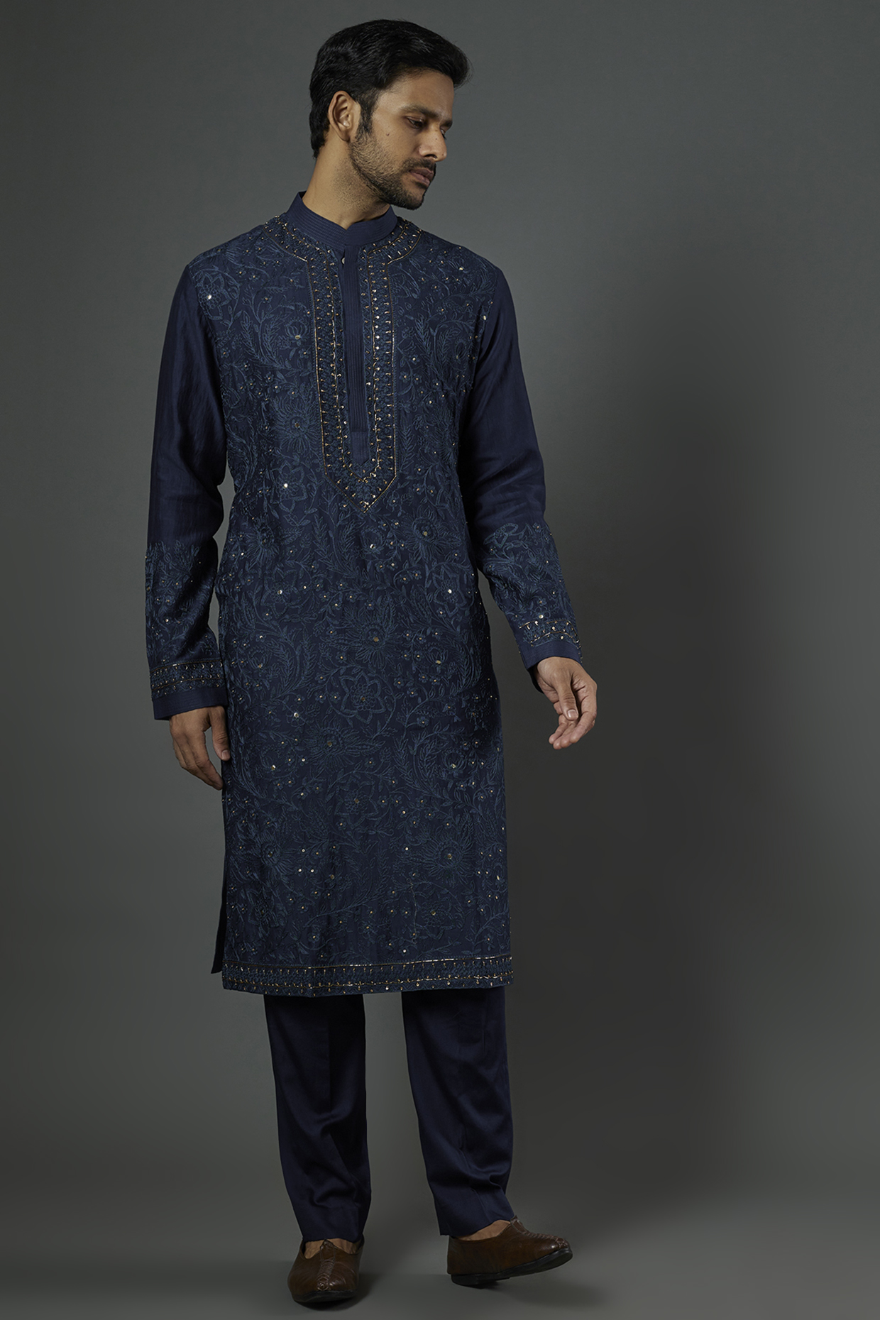 Indigo Embroidered Kurta Set by WABI SABI