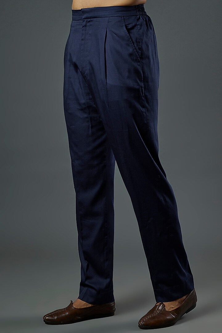 Indigo Chanderi Handloom Embroidered Kurta Set by Wabi Sabi Men at Pernia's Pop Up Shop