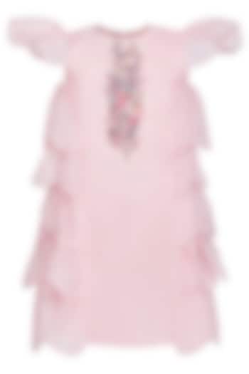 Baby Pink Tissue Floral Embellished Dress For Girls by Pooja Wang at Pernia's Pop Up Shop