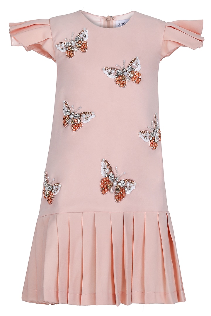 Peach Moss Hand Embroidered Dress For Girls by Pooja Wang at Pernia's Pop Up Shop