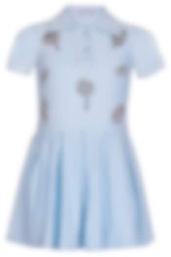Ice Blue Polo Hand Embroidered Dress For Girls by Pooja Wang at Pernia's Pop Up Shop