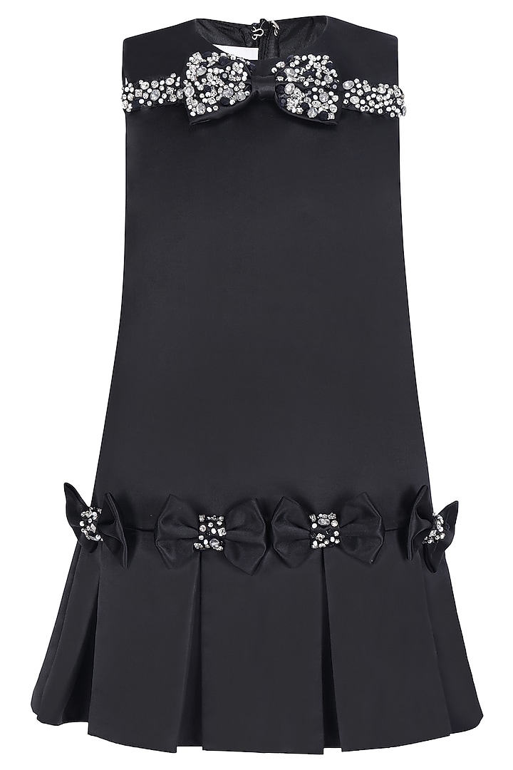 Black Dutch Satin Embroidered Dress For Girls by Pooja Wang at Pernia's Pop Up Shop
