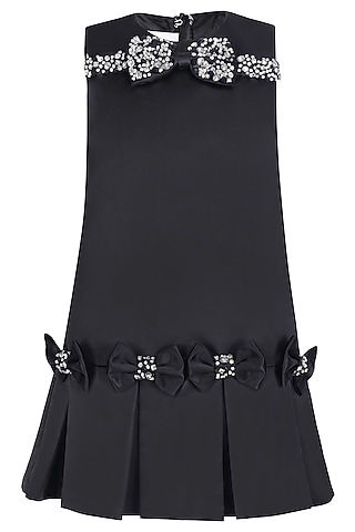Black Dutch Satin Embroidered Dress For Girls by Pooja Wang