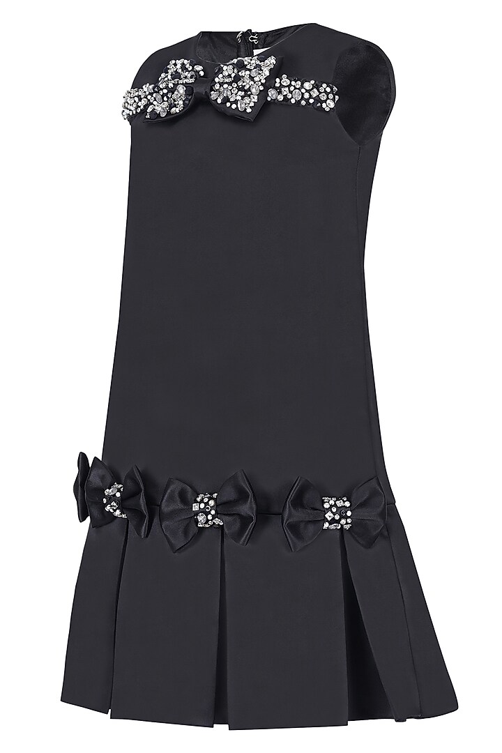 Black Dutch Satin Embroidered Dress For Girls by Pooja Wang at Pernia's Pop Up Shop