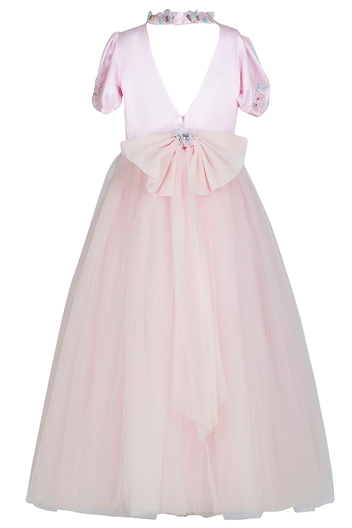 Baby Pink Net Embellished Gown For Girls by Pooja Wang at Pernia's Pop Up Shop