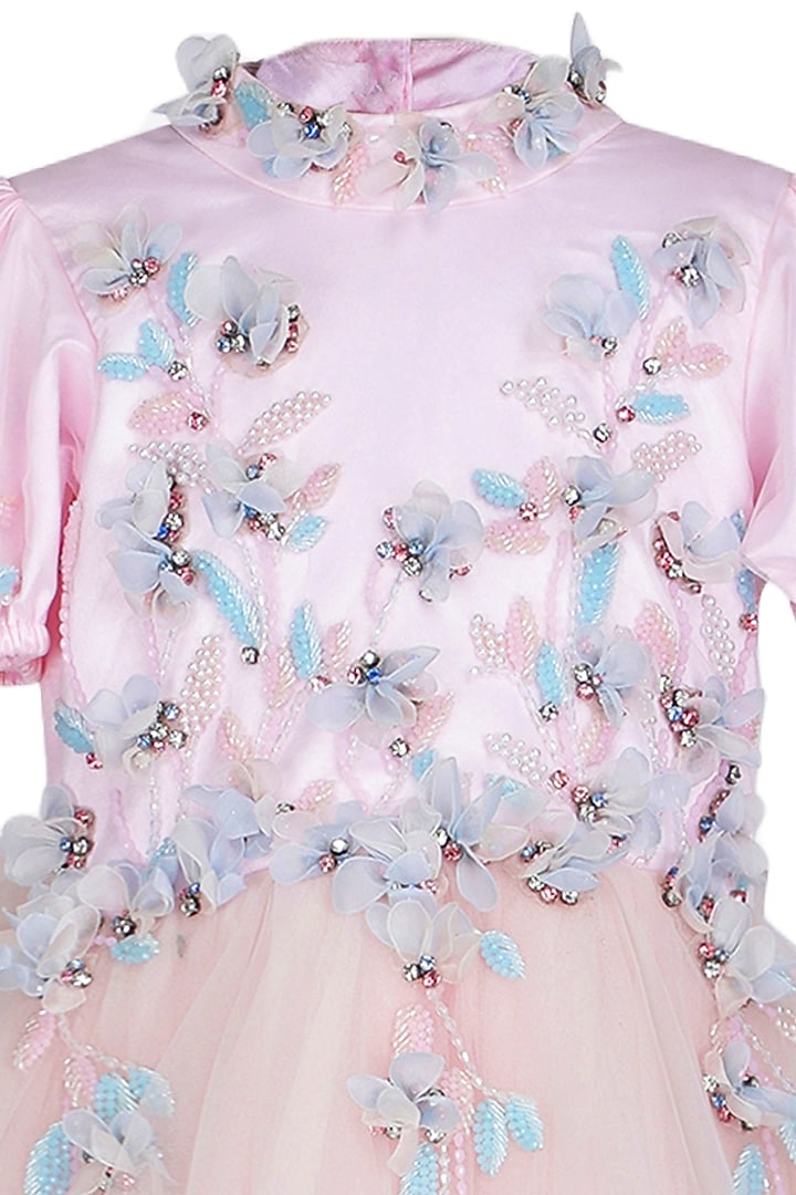 Baby Pink Net Embellished Gown For Girls by Pooja Wang at Pernia's Pop Up Shop