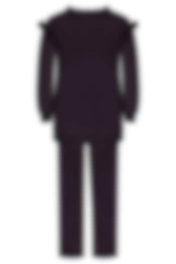 Wine Velvet Hand Embroidered Co-Ord Set For Girls by Pooja Wang at Pernia's Pop Up Shop