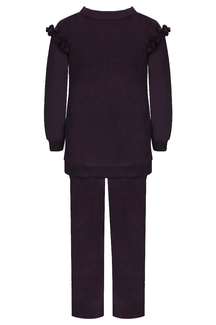 Wine Velvet Hand Embroidered Co-Ord Set For Girls by Pooja Wang at Pernia's Pop Up Shop