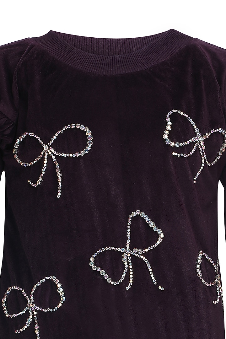 Wine Velvet Hand Embroidered Co-Ord Set For Girls by Pooja Wang at Pernia's Pop Up Shop