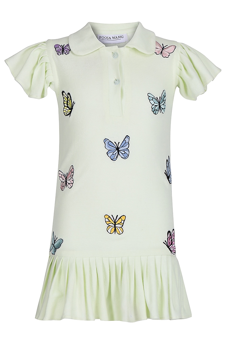 Green Polo Embroidered Dress For Girls by Pooja Wang at Pernia's Pop Up Shop