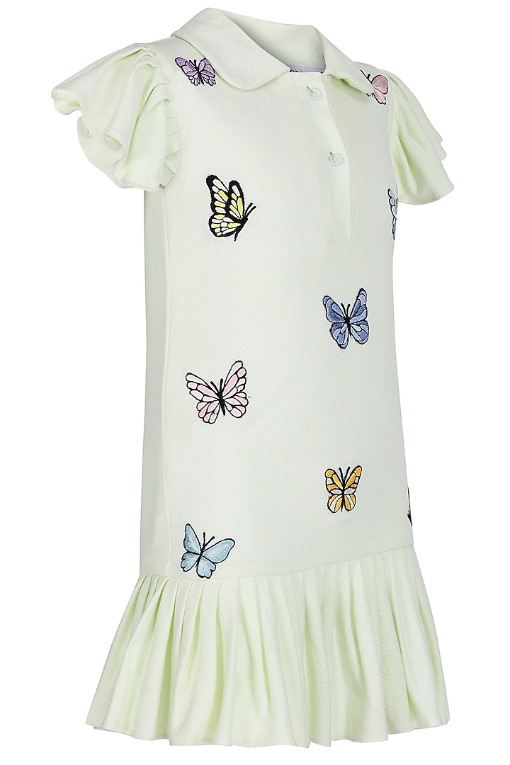 Green Polo Embroidered Dress For Girls by Pooja Wang at Pernia's Pop Up Shop