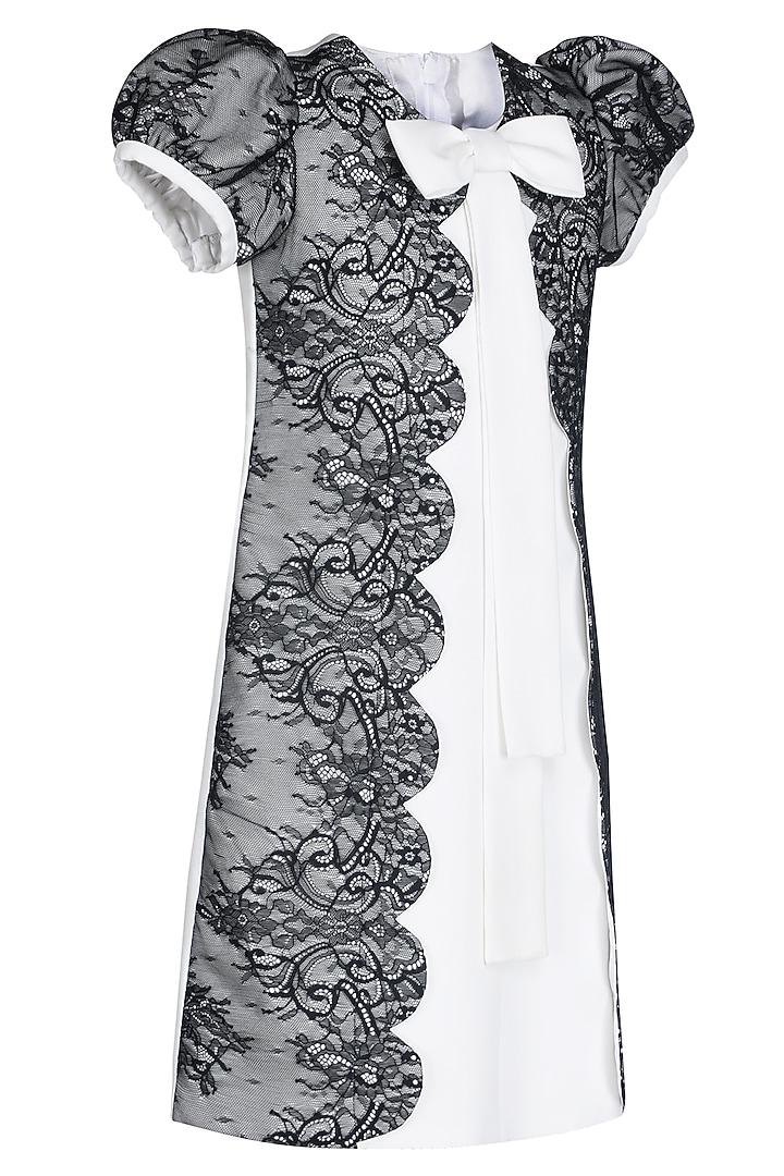 White & Black Dutch Satin Dress For Girls by Pooja Wang at Pernia's Pop Up Shop