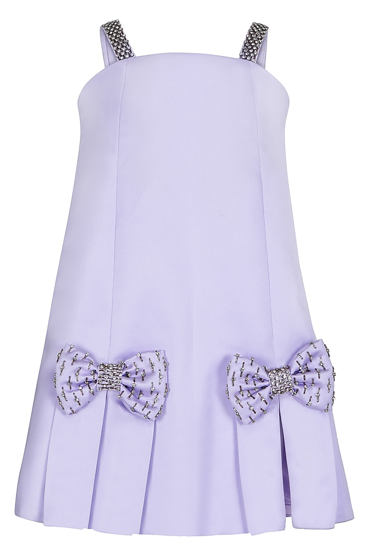 Lavender Dutch Satin Embroidered Dress For Girls by Pooja Wang at Pernia's Pop Up Shop