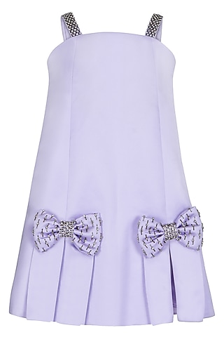 Lavender Dutch Satin Embroidered Dress For Girls by Pooja Wang