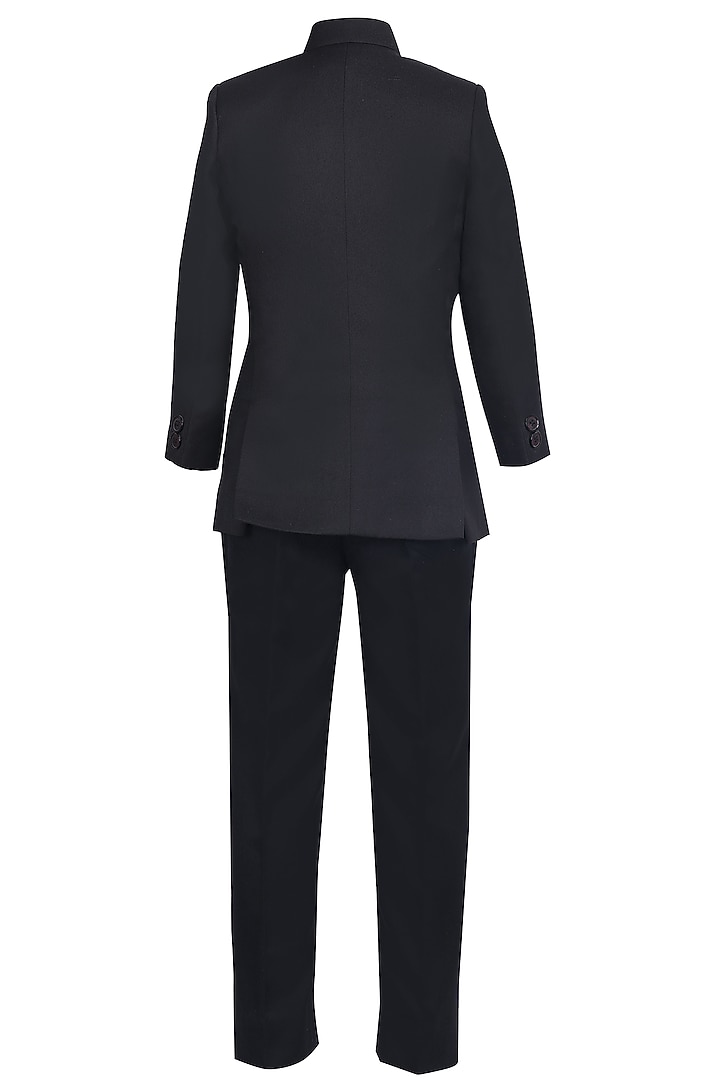 Black Suiting Embroidered Bandhgala Set For Boys by Pooja Wang at Pernia's Pop Up Shop