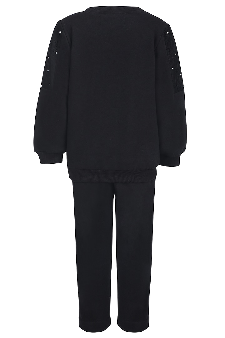 Black Fleece Embroidered Co-Ord Set For Girls by Pooja Wang at Pernia's Pop Up Shop