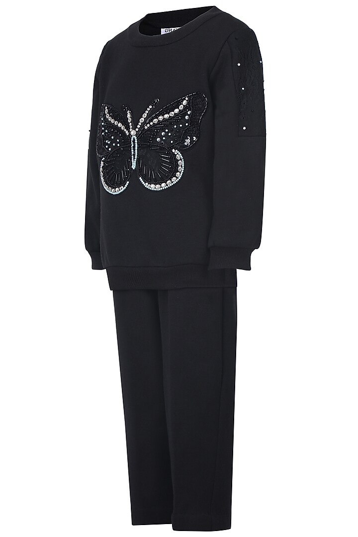 Black Fleece Embroidered Co-Ord Set For Girls by Pooja Wang at Pernia's Pop Up Shop