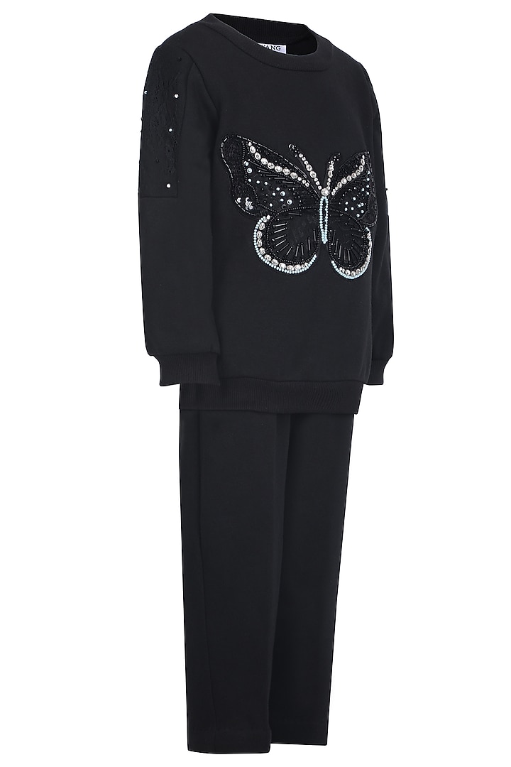Black Fleece Embroidered Co-Ord Set For Girls by Pooja Wang at Pernia's Pop Up Shop