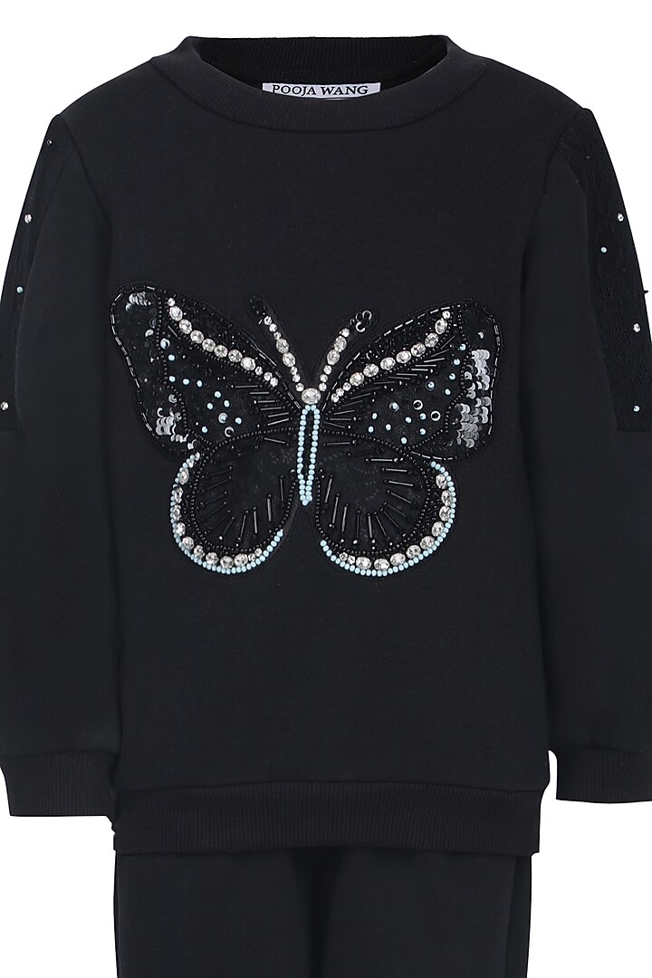 Black Fleece Embroidered Co-Ord Set For Girls by Pooja Wang at Pernia's Pop Up Shop