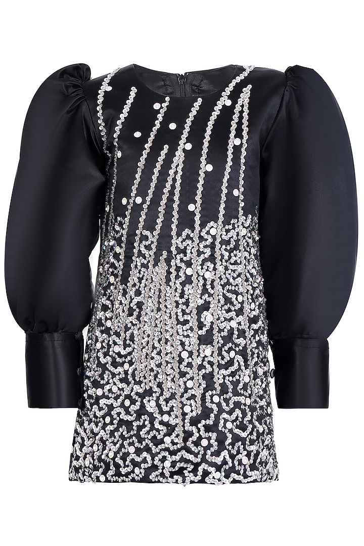 Black Dutch Satin Dress For Girls by Pooja Wang at Pernia's Pop Up Shop