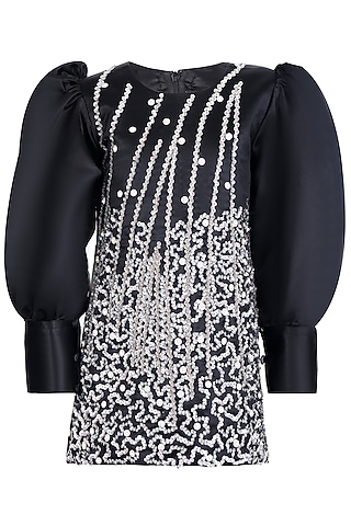 Black Dutch Satin Dress For Girls by Pooja Wang