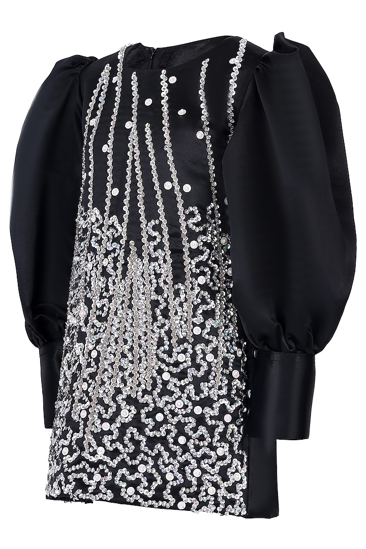 Black Dutch Satin Dress For Girls by Pooja Wang at Pernia's Pop Up Shop