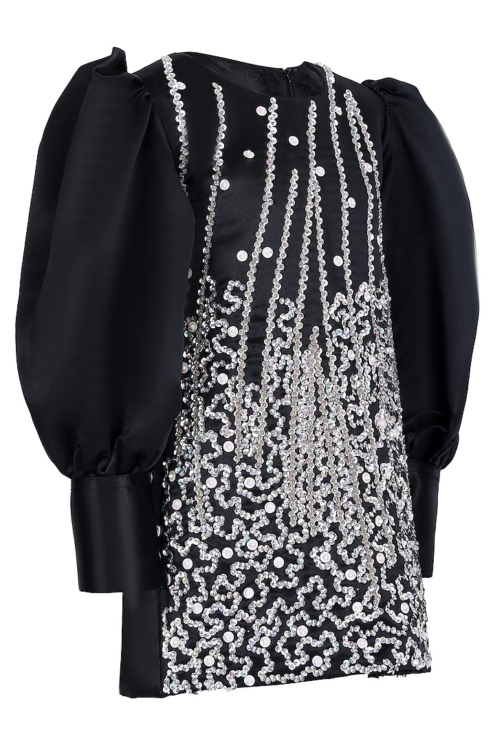 Black Dutch Satin Dress For Girls by Pooja Wang at Pernia's Pop Up Shop