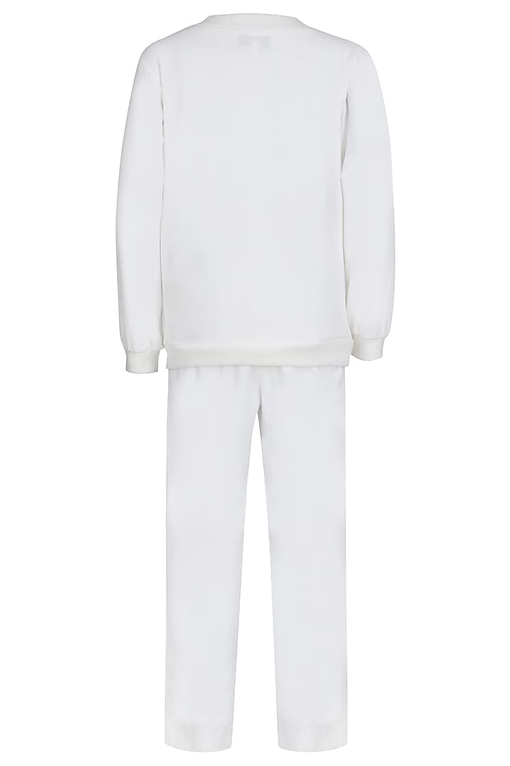 White Banana Crepe Embroidered Co-Ord Set For Girls by Pooja Wang at Pernia's Pop Up Shop