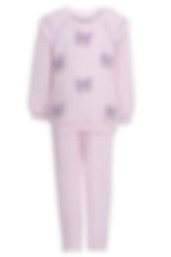Baby Pink Fleece Embroidered Co-Ord Set For Girls by Pooja Wang at Pernia's Pop Up Shop