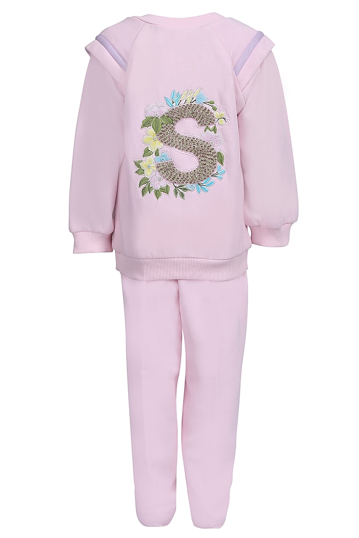 Baby Pink Fleece Embroidered Co-Ord Set For Girls by Pooja Wang at Pernia's Pop Up Shop