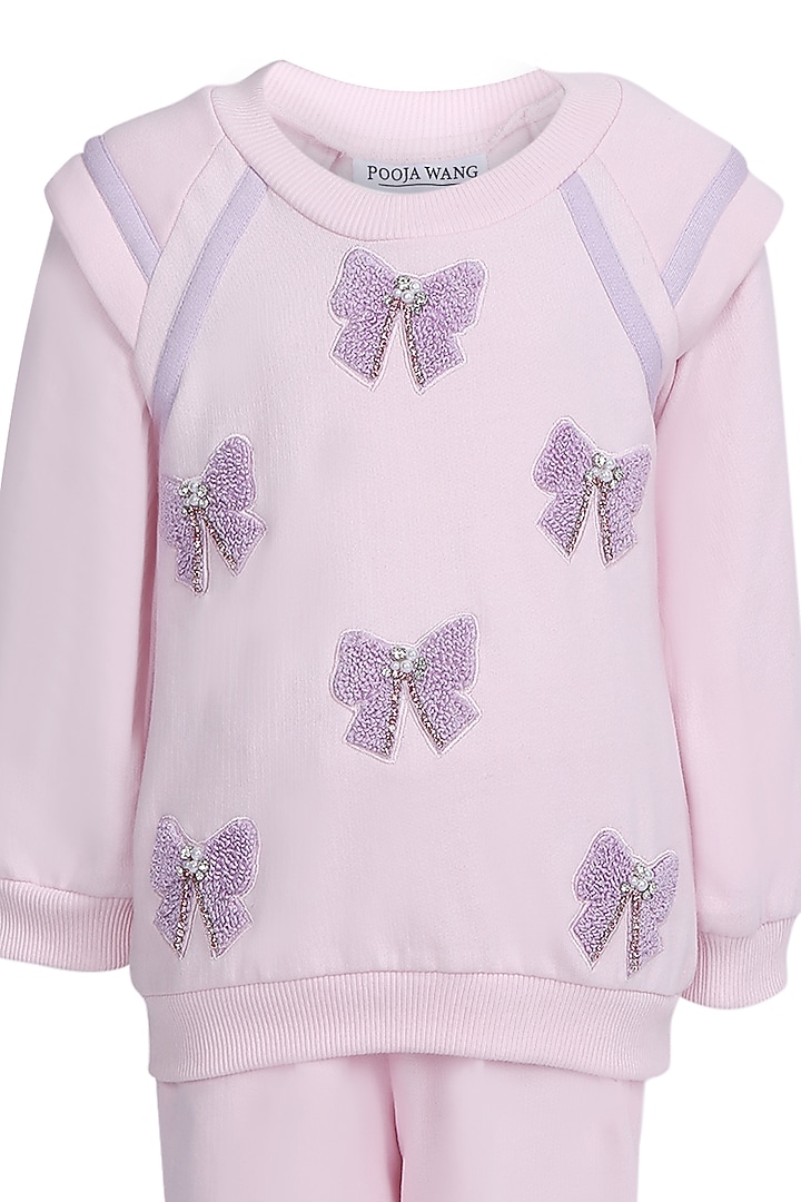 Baby Pink Fleece Embroidered Co-Ord Set For Girls by Pooja Wang at Pernia's Pop Up Shop