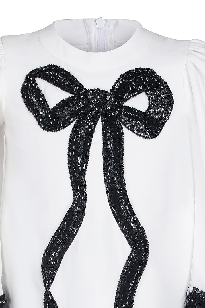 White Moss Embroidered Dress For Girls by Pooja Wang at Pernia's Pop Up Shop