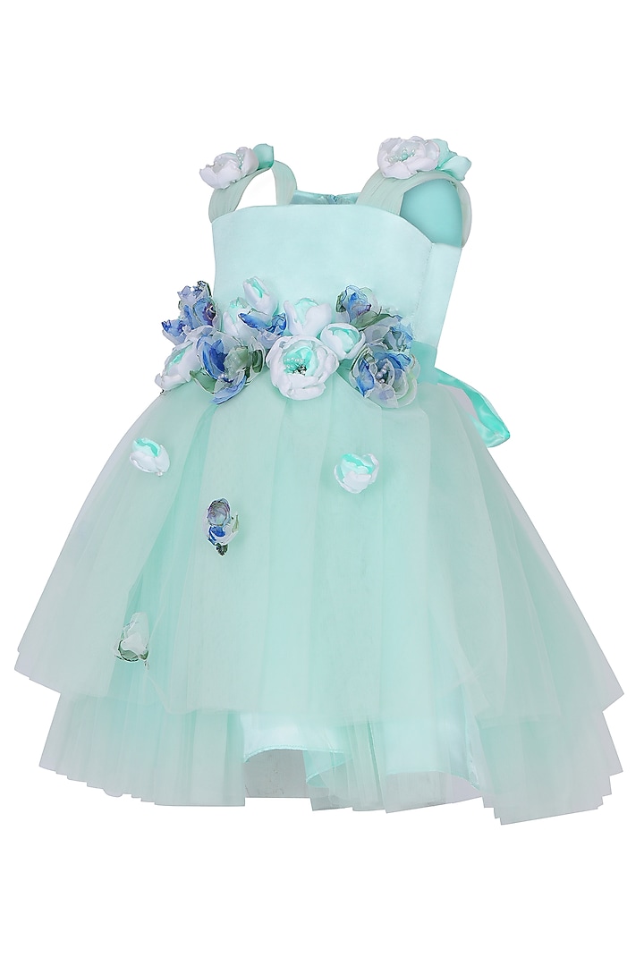 Sea Green Organza Dress For Girls by Pooja Wang at Pernia's Pop Up Shop