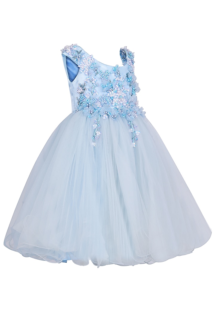 Ice Blue Net Dress For Girls by Pooja Wang at Pernia's Pop Up Shop