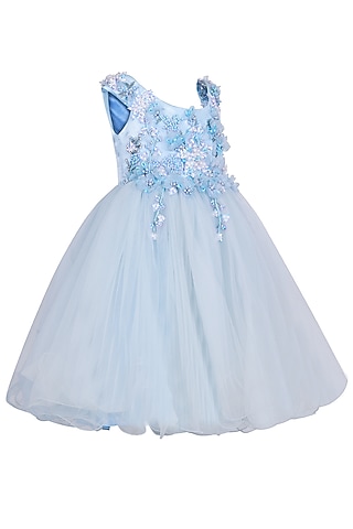 Ice Blue Net Dress For Girls by Pooja Wang