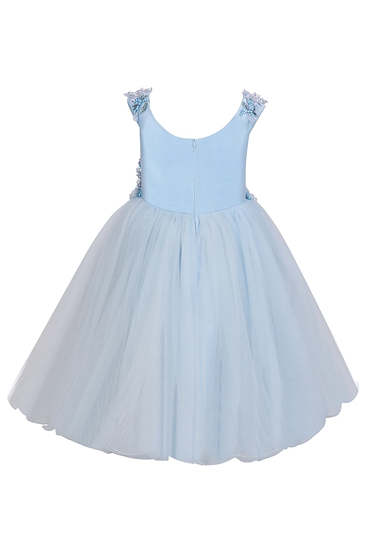 Ice Blue Net Dress For Girls by Pooja Wang at Pernia's Pop Up Shop