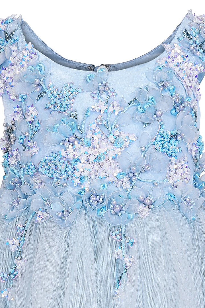 Ice Blue Net Dress For Girls by Pooja Wang at Pernia's Pop Up Shop