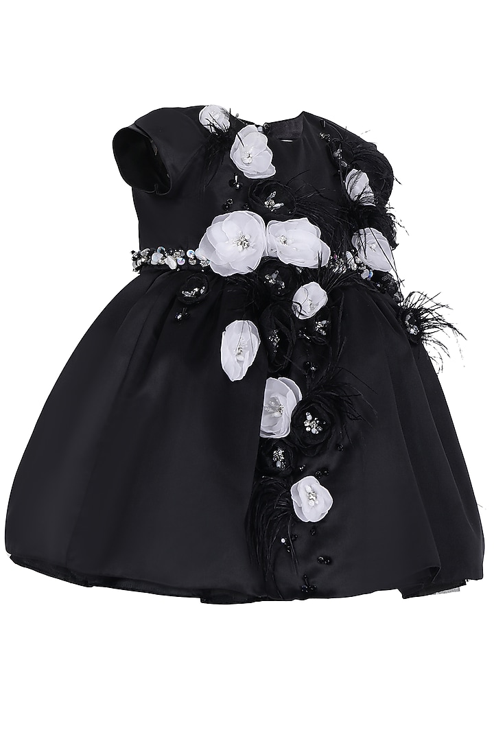 Black Dutch Satin Dress For Girls by Pooja Wang at Pernia's Pop Up Shop