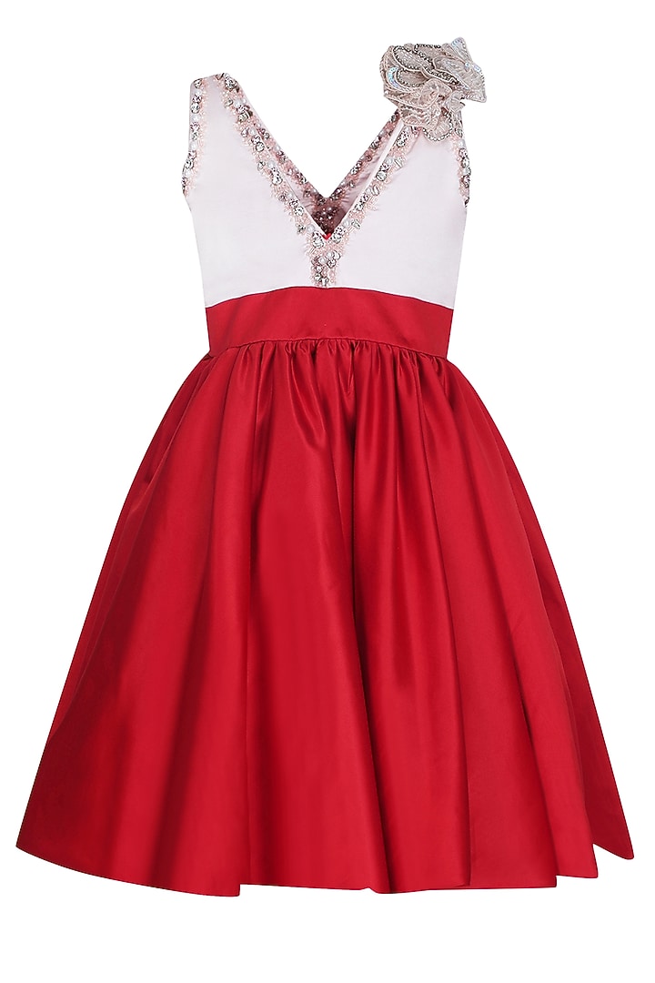 Red Dutch Satin Dress For Girls by Pooja Wang at Pernia's Pop Up Shop
